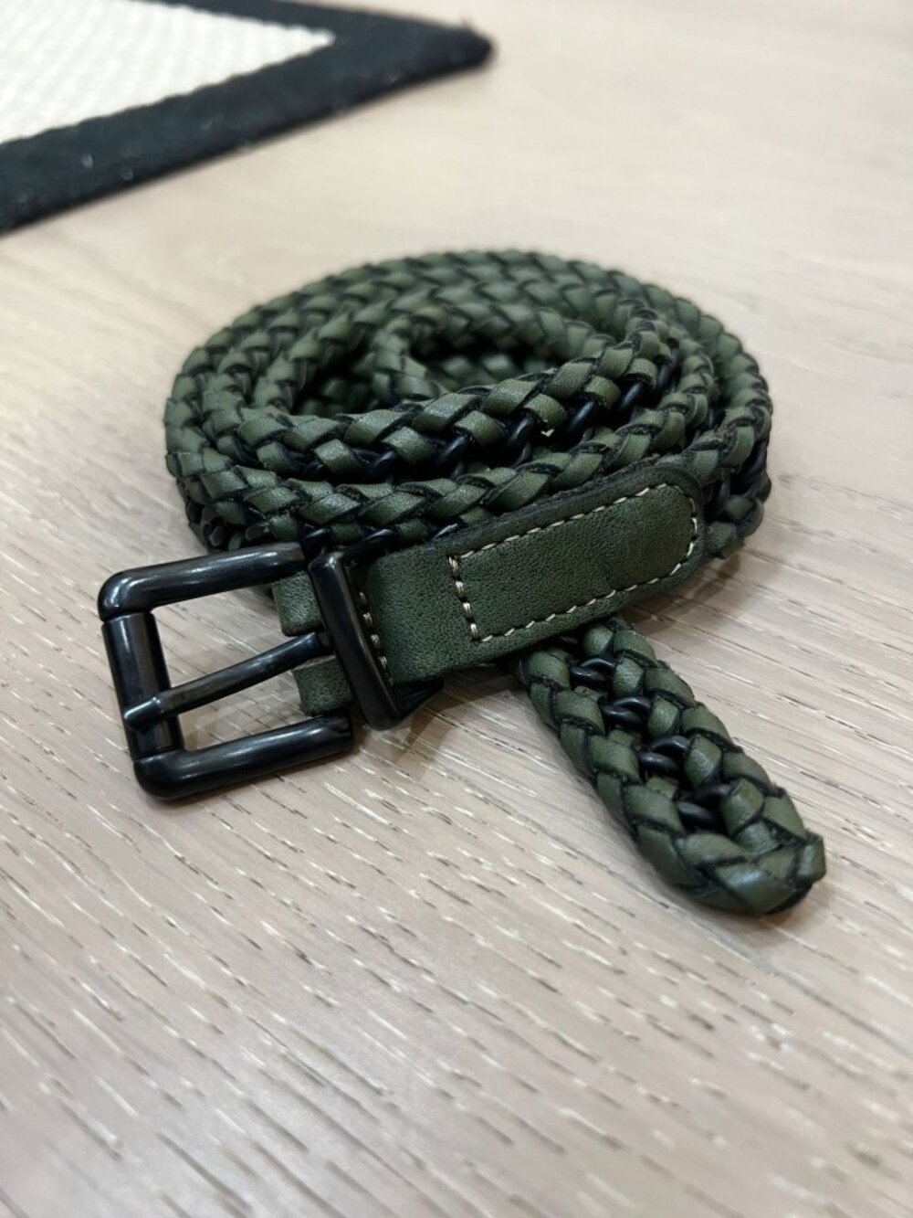 J. Crew Braided Leather Chain 3/4" Narrow Belt Olive M/L